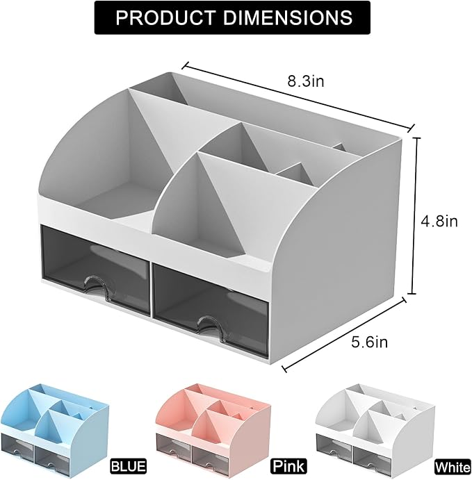 COMFYROOM Desk Organizer with 6 Compartments and 2 Drawers, Plastic Makeup - Image 4