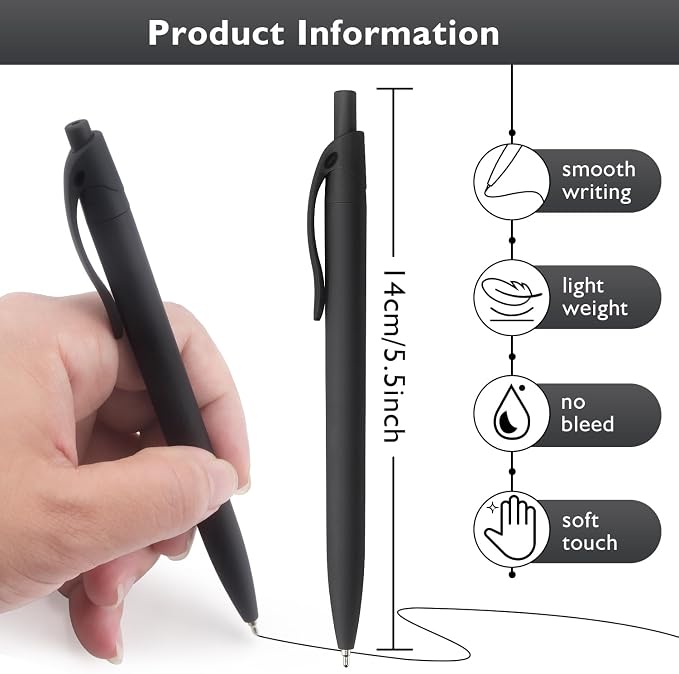 Bribobo 8 Pack Ballpoint Pens Retractable No Bleed Black Click Pens, Medium - Image 2