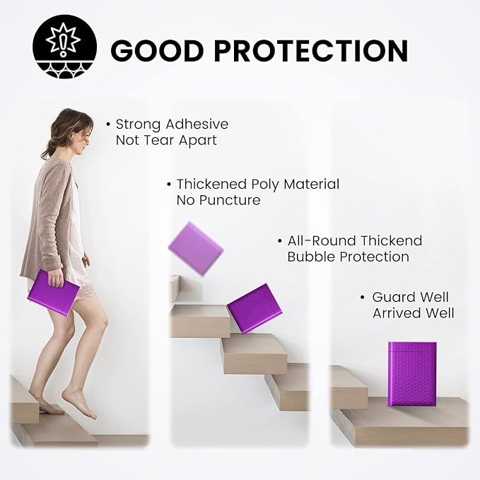 Fuxury Bubble Mailers 6x10" 600 Pack Purple Padded Envelopes Usable Size 6x9" - Image 6