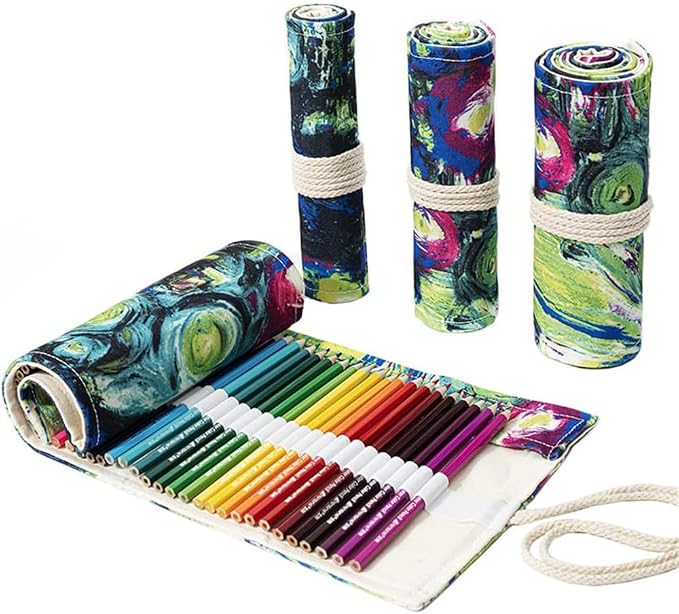 DIYOMR 12/24/36/72 Slots Pencil Wrap Pencil Rolls，Artist Colored Pencil Roll Up by DIYOMR