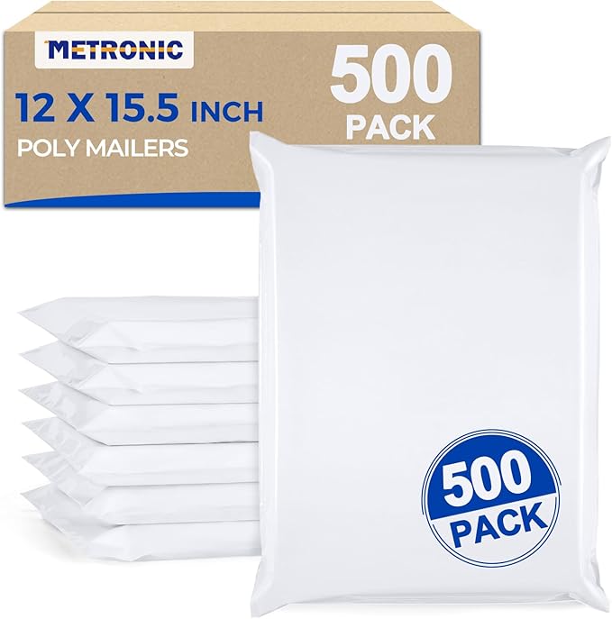 Metronic Poly Mailers 12x15.5 500pcs White Shipping Bags by METRONIC