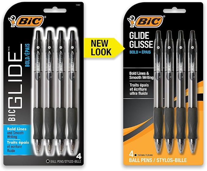 BIC Glide Bold Black Ballpoint Pens, Bold Point, 4-Count Pack, Retractable - Image 2