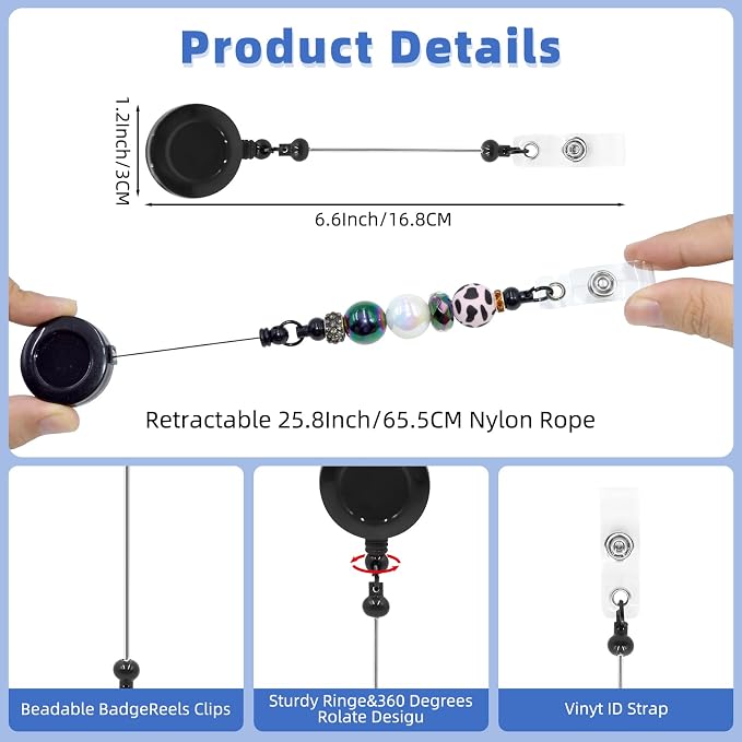 15pcs Black Beadable Badge Reels Making Kits - Image 7