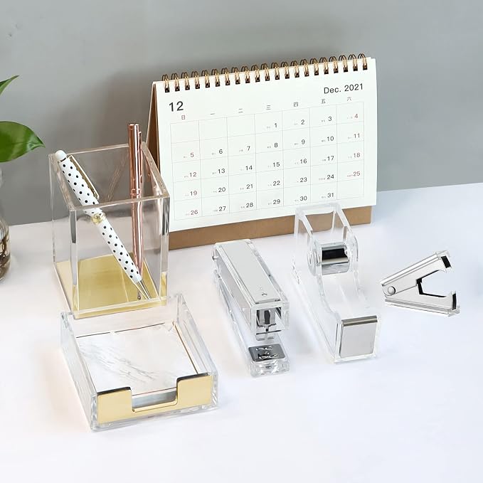 Acrylic Silver Tape Dispenser Desktop Stapler, Includes Staple Remover - Image 7