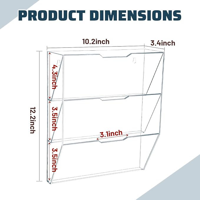 Chunful 3 Tier Mail Sorter Wall Letter Holder Clear Acrylic Wall Mounted Mail - Image 2