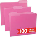 100 Packs Pink File Folder, 1/3-Cut Tabs, Manilla File Folders Letter Size by OfficeSuppliesDirect