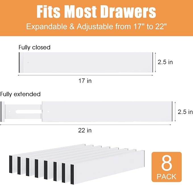 Bamboo Drawer Dividers, 17-22" Adjustable Kitchen Drawer Organizer - Image 3