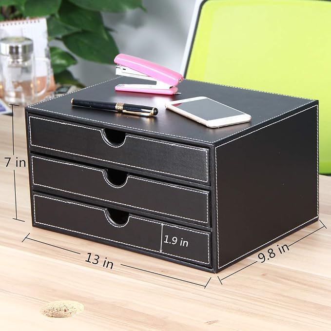 High-end PU Leather Desk Organizer File Cabinet Executive Office Supplies - Image 2