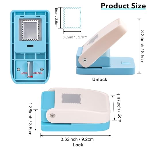 3 Pcs Paper Punch, 1X0.8 inch Rectangular Postage Stamp Punches & 1" Square - Image 5
