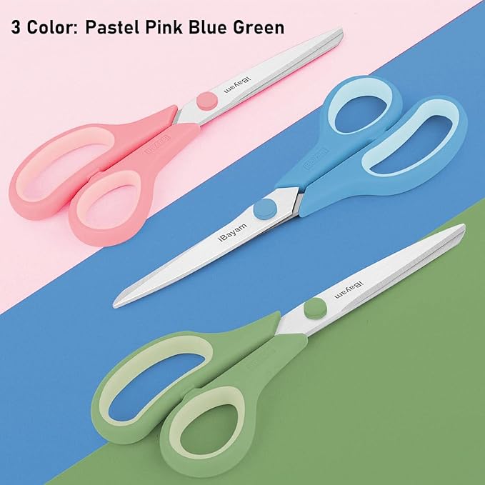 iBayam 8.5" Pastel Scissors All Purpose Heavy Duty 3Pack, 2.5mm Sharp Blade | - Image 5