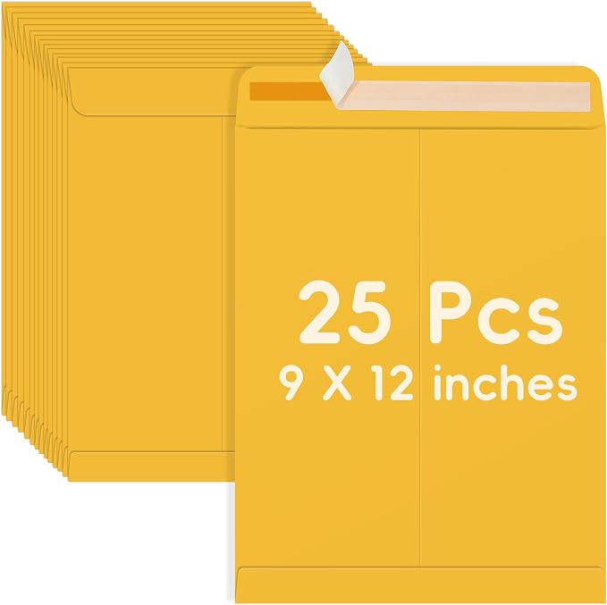 25 Pack 9 x 12 Catalog Mailing Envelopes, Self-Seal Brown Manilla Envelopes | by FloraSea