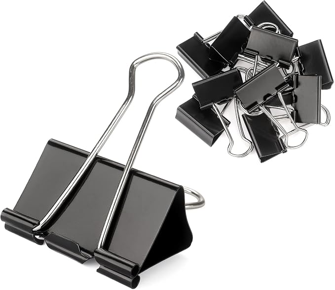 ZZTX Large Binder Clips Paper Clamps Clips Black, 1.6 Inches, 12 Pack by ZZTX