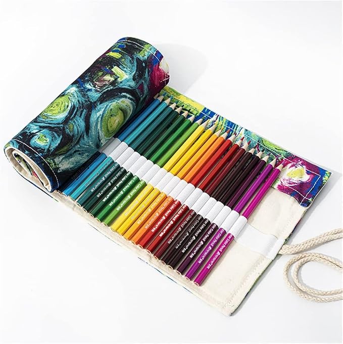 DIYOMR 12/24/36/72 Slots Pencil Wrap Pencil Rolls，Artist Colored Pencil Roll Up - Image 5