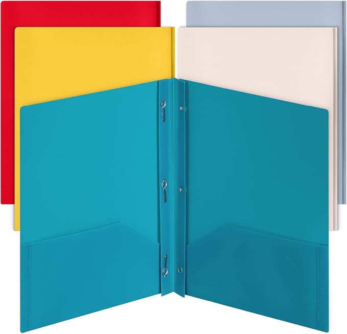 Mr. Pen- Plastic Folders with Pockets and Prongs, 5 Pack, Letter Size | Vintage by MrPen