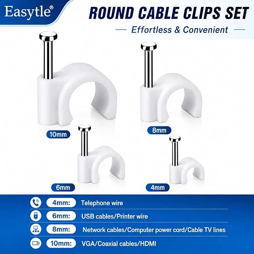 Cable Wire Clips 4mm 6mm 8mm 10mm Cable Management RG6 RG59 CAT5 CAT6 RJ45 - Image 6