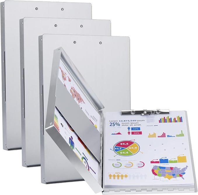 ZCZN Aluminum Clipboard with Storage and Clip Recycled, 4 Pack Clipboard Folders by ZCZN