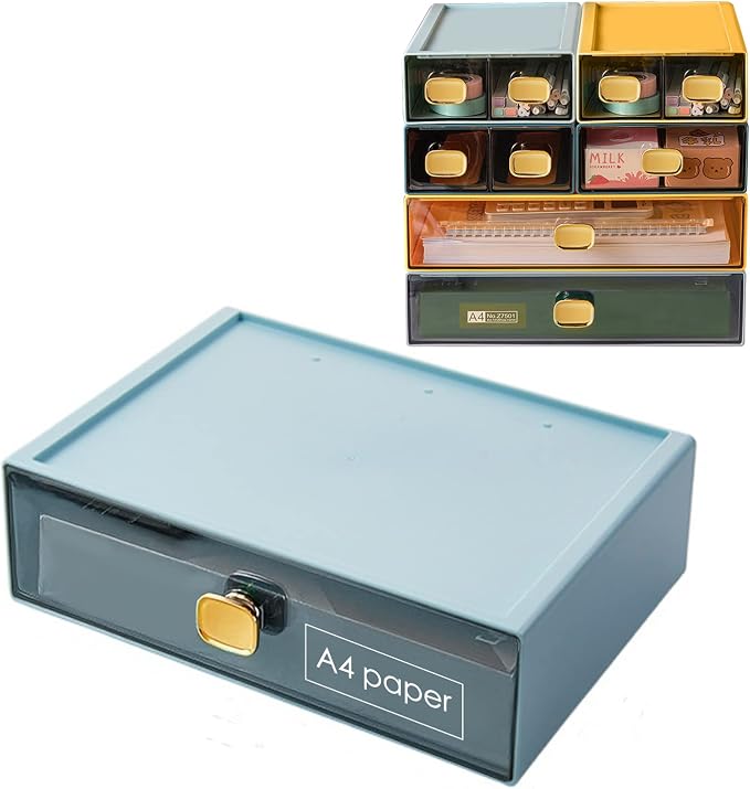 Stackable Desk Organizer Drawer 13"Wx9"Lx3.3"H Large Desktop Storage Drawers by DETEIN