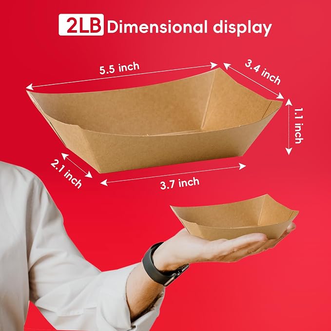 JOLLY CHEF 2lb Paper Food Trays, 1000 Pack Disposable Paper Boat, Serving Boats - Image 2