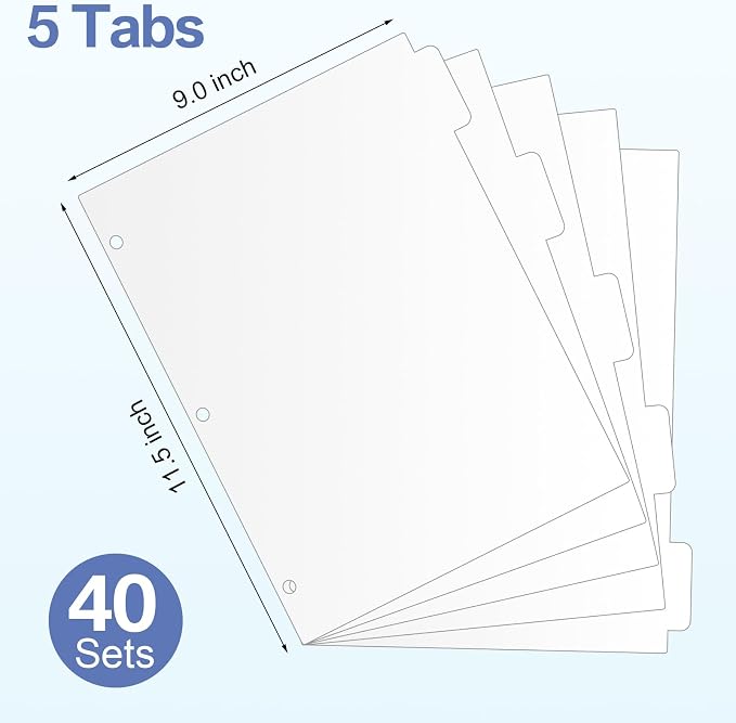 Thenshop 40 Sets/200 Pack Binder Dividers, Letter Size 9 X11.5 Inch 5 Tab - Image 2