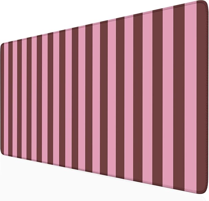 Pink and Burgundy Striped Desk Mat Cute Pastel XXL Large Gaming Mouse Pad Desk by Nasdalgias