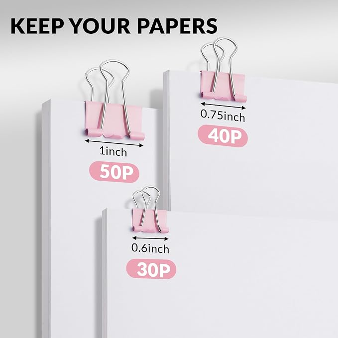 NEEWAY 100 Count Binder Clips Assorted Sizes, Paper Binder Clips, Metal Paper - Image 4