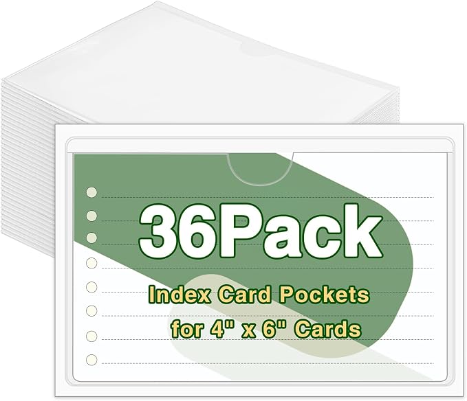 36 Pack 4" x 6" Index Card Holder Adhesive Label Holders Clear Tote Bag Plastic by BESARME