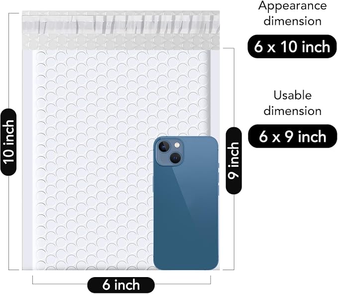 Fuxury Bubble Mailers 6x10 Inch White 50 Pack Padded Envelopes Usable Size 6x9" - Image 2