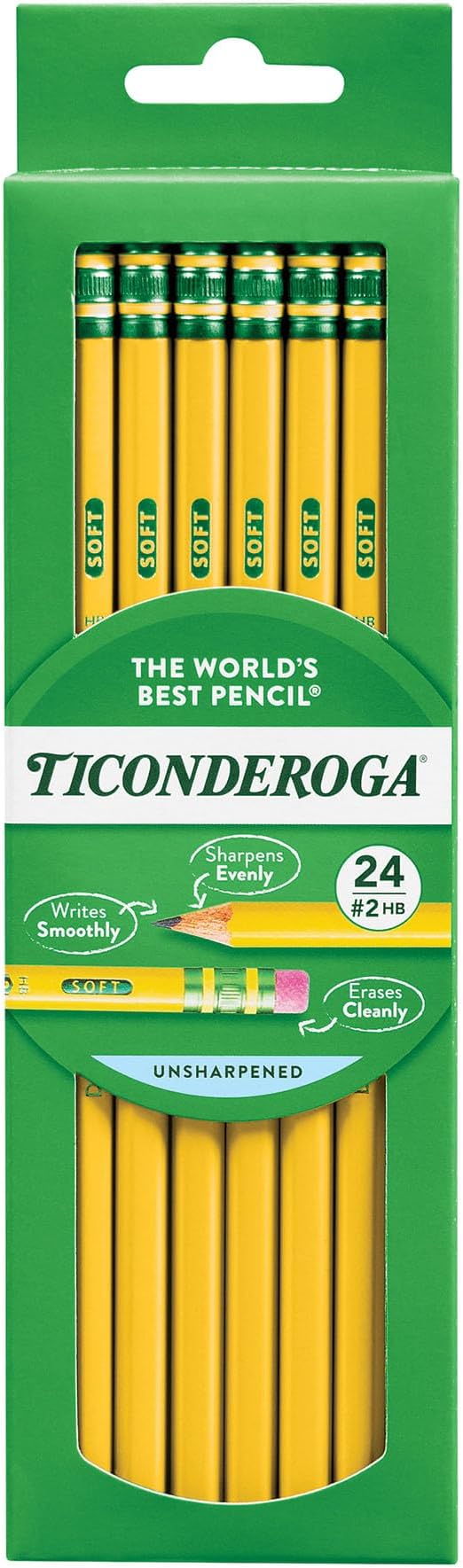 Ticonderoga Wood-Cased Pencils, Unsharpened, 2 HB Soft by Ticonderoga
