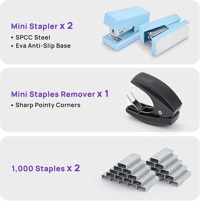 Mini Stapler with 2000 Staples, 30 Sheet Capacity, Jam-Free Small Desktop - Image 3