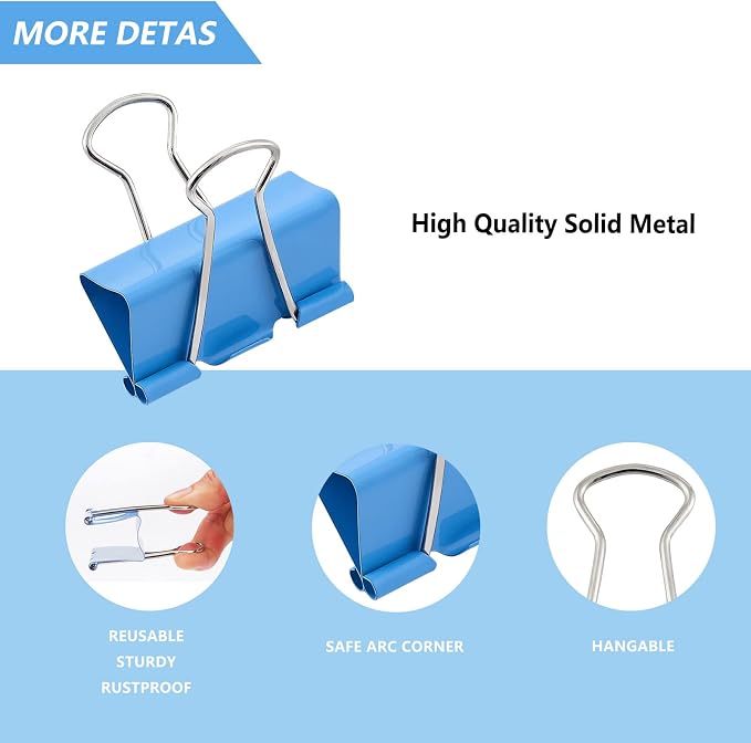 Binder Clips 24 PCS, 1.6 in, Office Supplies, Office Metal Paper Binder Clip - Image 5