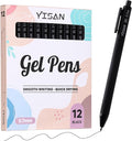 YISAN Black Gel Pens, 12 Pack, 0.7mm Bullet Tip | Retractable, Fast Dry by YISAN