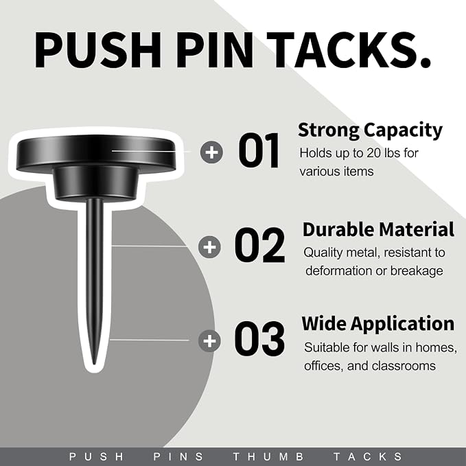 30 PCS Metal Black Push Pins for Wall Clear Thumb Tacks for Walls Flat - Image 2