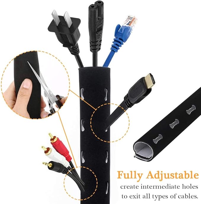 120" Neoprene Cable Management Organizer, Reversible Flexible Cuttable DIY Hole - Image 4
