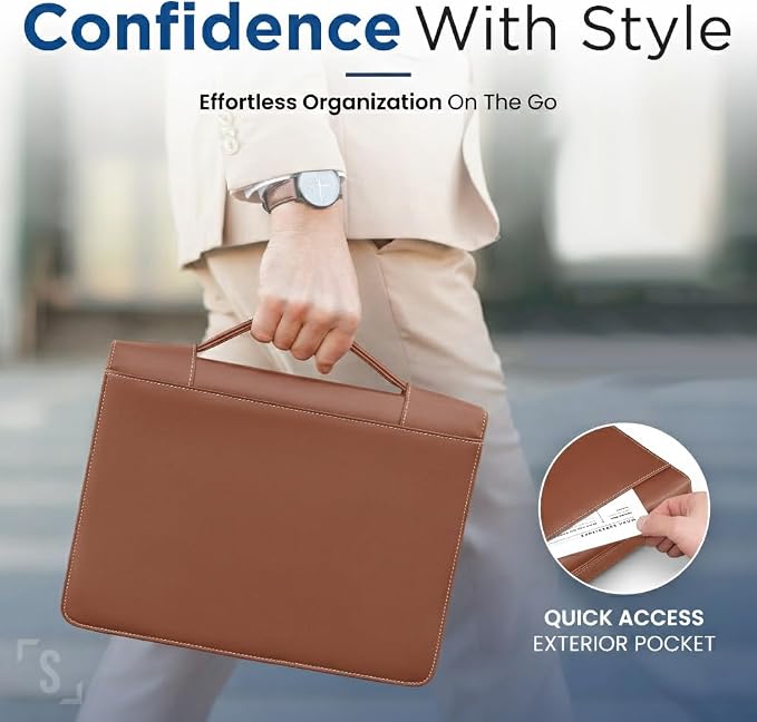 STYLIO Tan Zipper Padfolio Portfolio Binder w/Carrying Handle | Organizer - Image 3