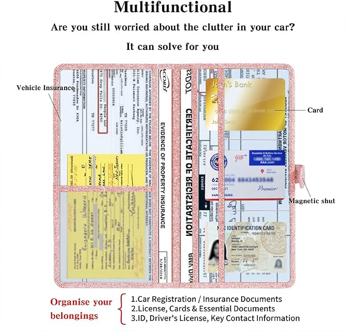 TILDOSAC 2 Ppack Leather Car Registration and Insurance Card Holder, Car - Image 5
