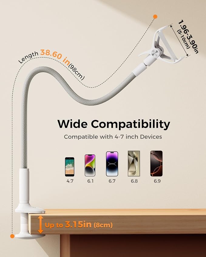SAIJI Gooseneck Phone Stand for Bed, Lazy Bracket Cell Phone Holder Long Arm - Image 5
