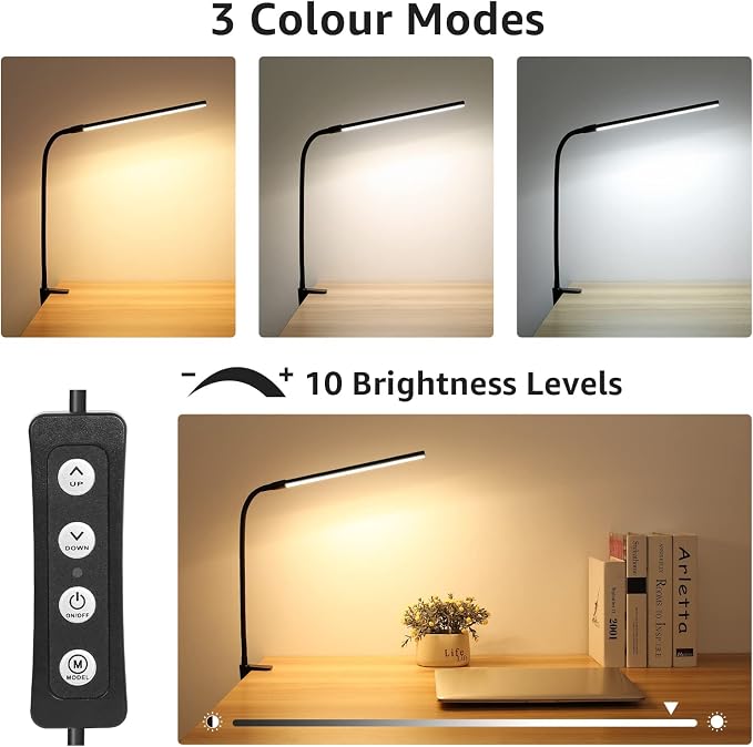 Lepro Clip on Desk Lamp LED Reading light Dimmable USB Small Clamp Lamp - Image 2