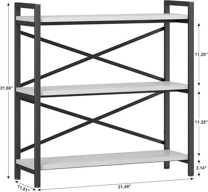 Homeiju 3 Tier Bookshelf 31.49" Width, Wood and Metal Etagere Bookcase - Image 3