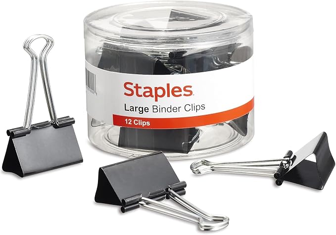 Staples Binder Clips, Large Size, 12 Pack – Strong Hold Clips by Staples