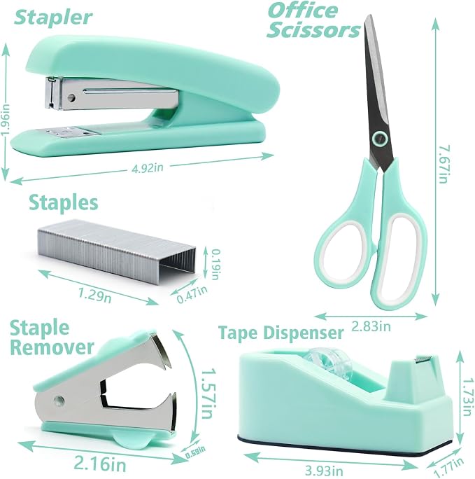 Mint Green Desk Accessories, Teal Office Supplies, Stapler and Tape Dispenser - Image 2