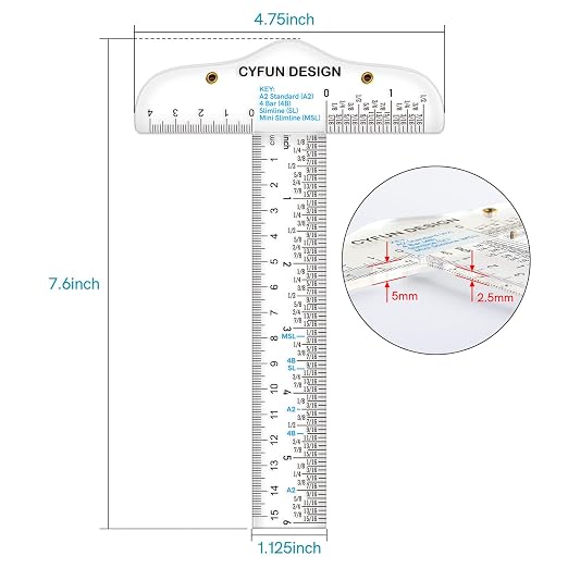 3PCS 6 Inches/15cm Acrylic Clear T-Square Ruler, Inches and Metric, Transparent - Image 2