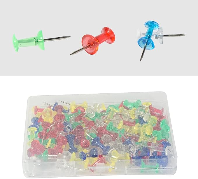 100 Pack Push Pins Tacks, Steel Point, Thumb Tacks by Ruocce