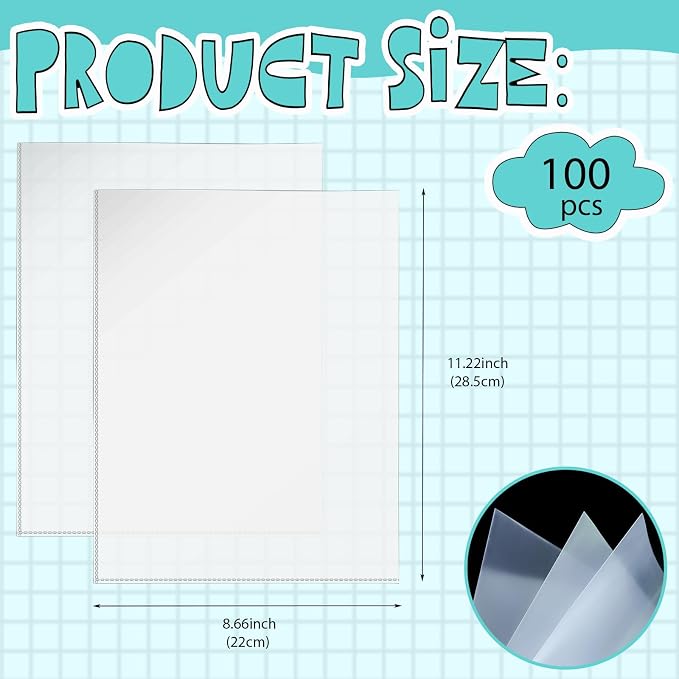 VOKOY 100 Pack No Holes Sheet Protectors, 8.5" x 11", Letter Size Heavy Duty - Image 2