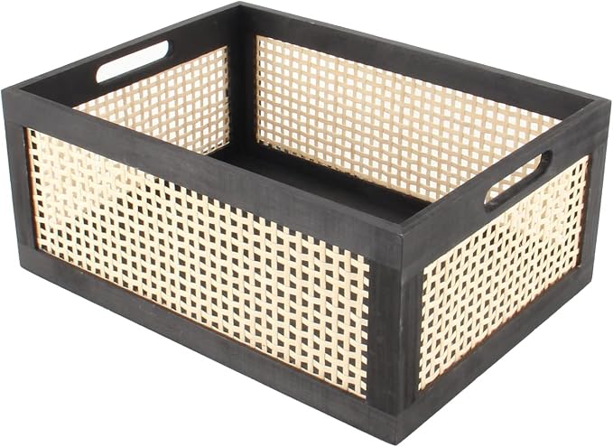 Black Wooden Basket, Rattan Storage Basket by HODAKJUE