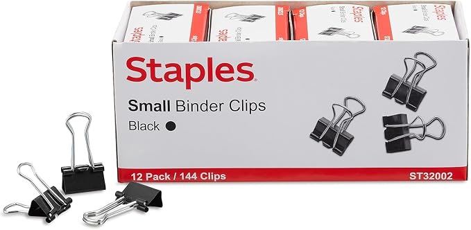 Staples Binder Clips, Small Size, 0.38" Capacity, 144 Pack – Compact Clips by Staples