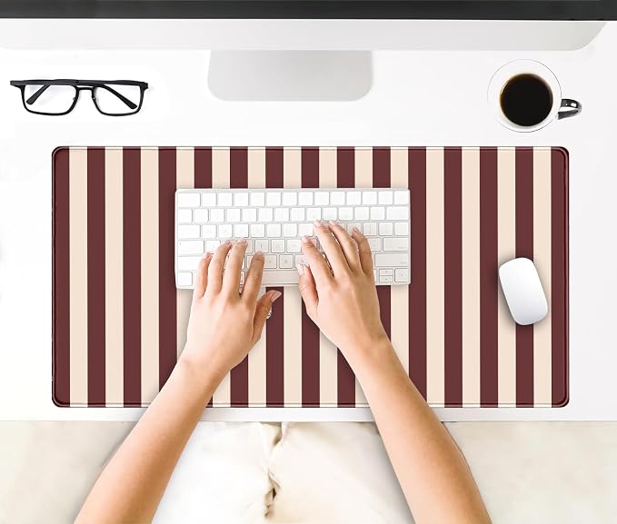 Maroon Beige Striped Desk Mat Cute Pastel XXL Large Gaming Mouse Pad Desk Pad - Image 4
