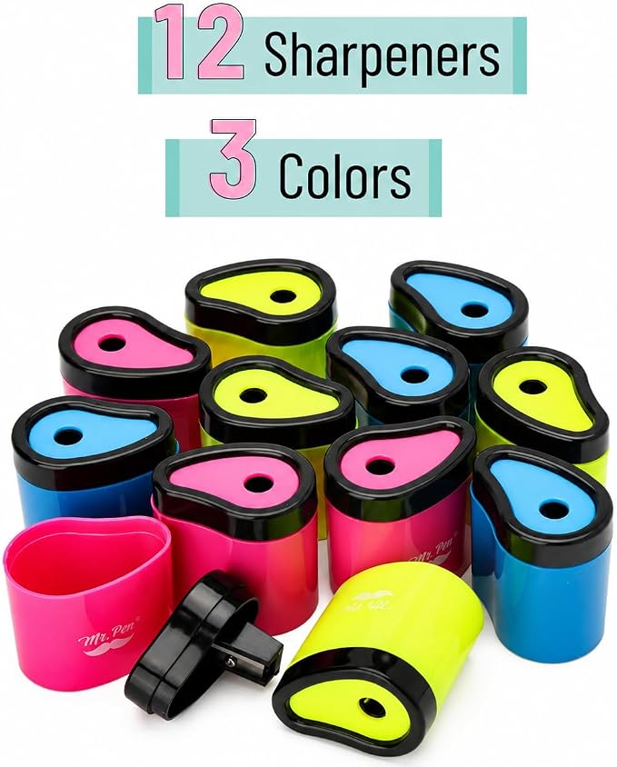 Mr. Pen- Manual Pencil Sharpeners, 12 Pack, Colorful | Portable Handheld Pencil - Image 2