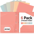 Sooez Plastic Folders with Pockets and Prongs, 6 Pack Pocket Folders with Prongs by Sooez
