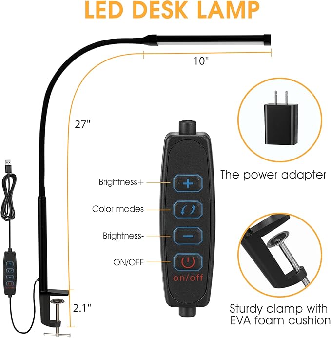 Voncerus LED Desk Lamp with Clamp, Eye-Caring Clip on Lights - Image 4