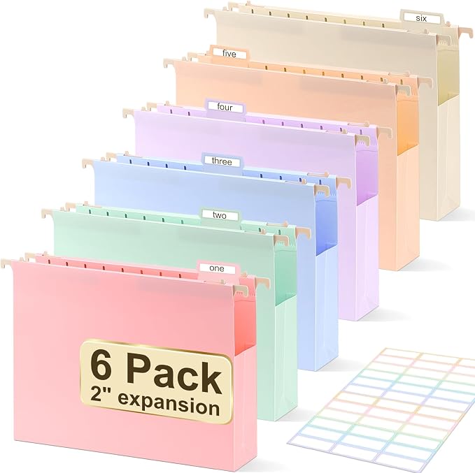 Plastic Hanging File Folders Letter Size, 6 Pack Extra 2 Inch Capacity Hanging by YOPCDJ